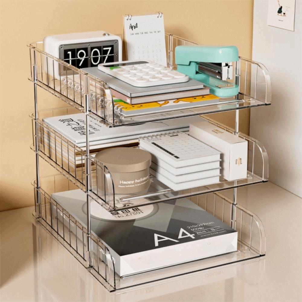 Transparent File Rack Book Shelf Multi-layer Multifunctional Storage Tray Large Capacity Desktop Organizer School Office