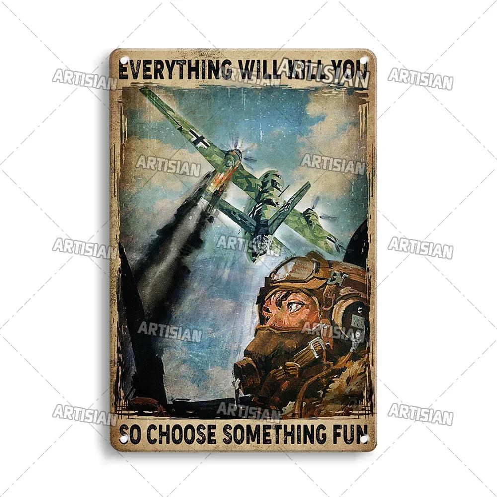 Künstlicher männlicher Pilot und Flugzeug dekorative Platte Vintage Metall Poster Mann Höhle nach Hause Wand dekor Zeichen