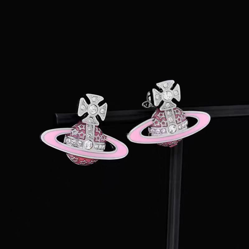 Kejsarinna Rosa Emalj Saturn Örhängen - Lyxig, Minimalistisk Planetdesign