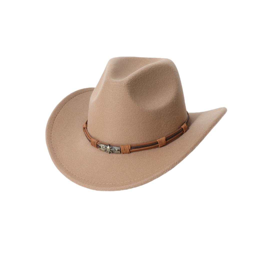 

Men s casual western cowboy hat with skull accessory, British style felt hat, all-season wool jazz hat M（56-58cm） світлого кольору хакі