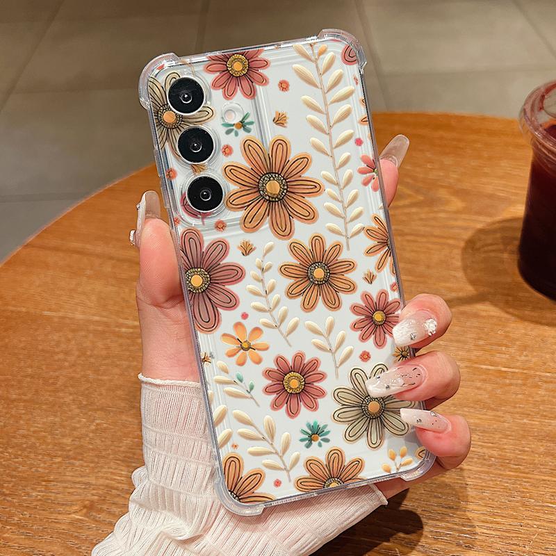 Cartoon Flowers Pattern Phone Case For Samsung Galaxy S26 S25 S24 S23 Ultra S22 Plus S21 S24 S25 FE Clear Shockproof Soft Cover