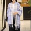 Soft Knitted Wool Shawl Cold-proof Long Neckscarf with Tassel Gifts Classic Plaid Scarf  Women