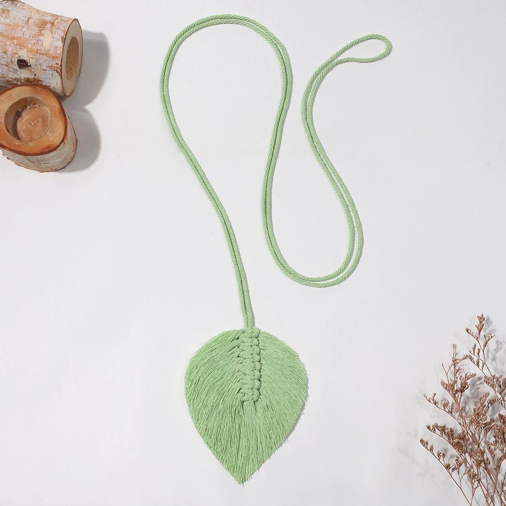 Bohemian Woven Curtain Tiebacks with Tassel, Leaf, and Wood Bead Decor