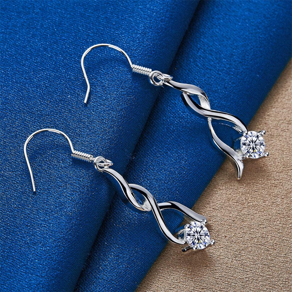 Exquisite 925 Sterling Silver Twisted and Wrapped Zirconia Earrings for Women - Fashionable Party Gifts and Wedding Accessories