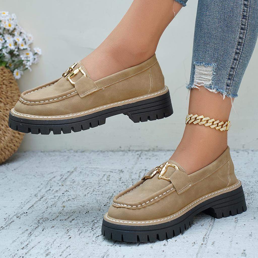 2025 Women Platform Sneakers Autumn Metal Shallow Buckle Casual Wedge Retro Women Loafers New Light Comfort Platform Shoes Women
