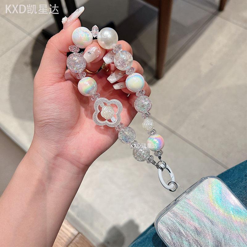 New Ins Style Short Beaded Bowknot Wrist Strap Chain Universal Bracelet Phone Pendant for Women