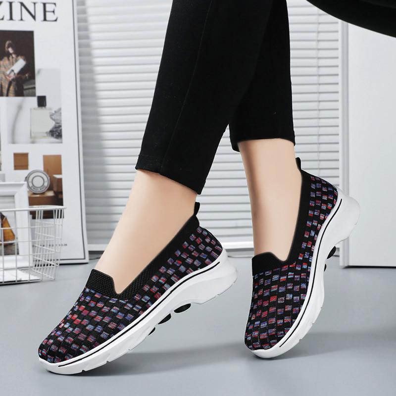 Summer Sneakers Women Shoes Kintting Woven Mom Relax Loafers Walking Flats Tenis Chaussure Femme