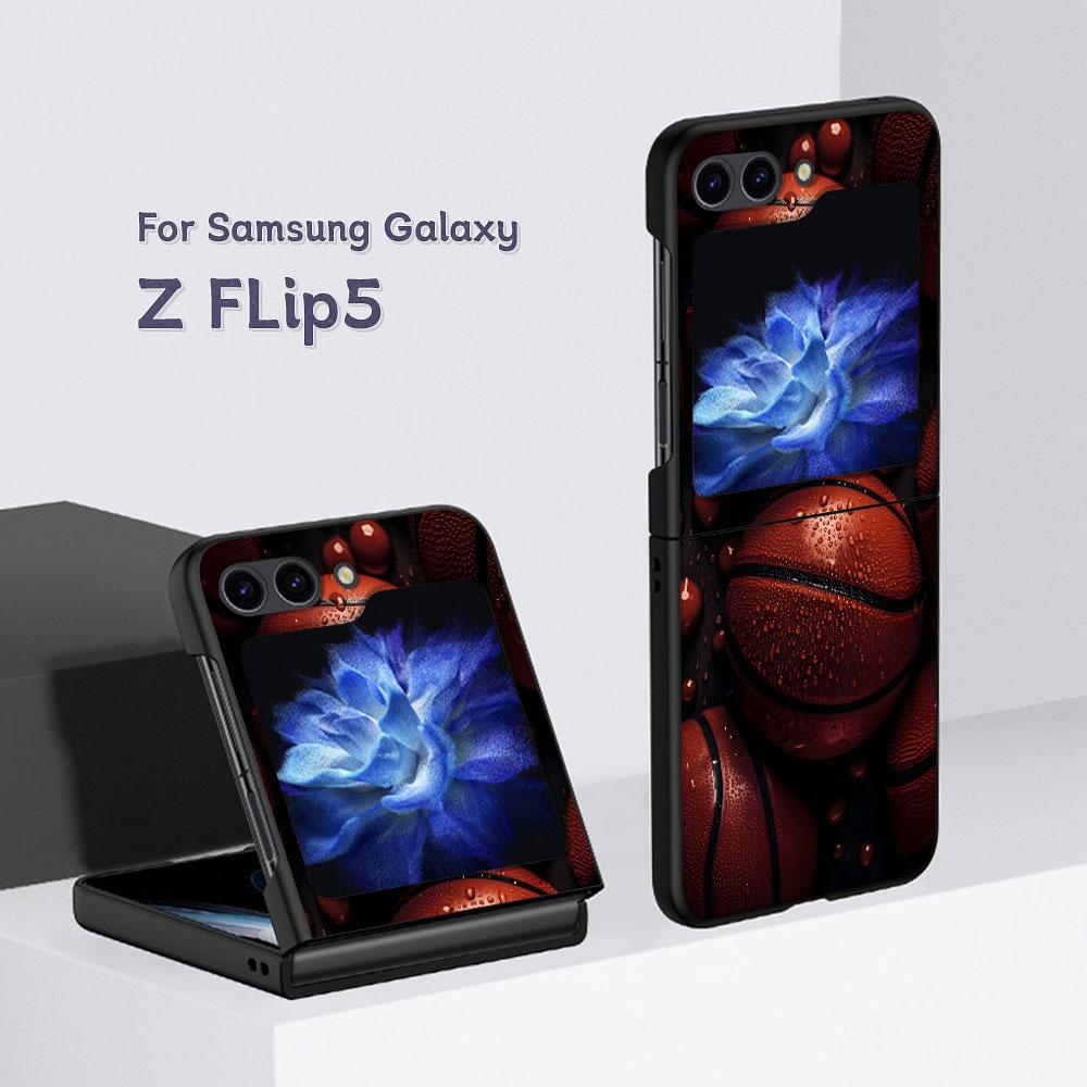 Basket Sports Basketball Case for Samsung Galaxy Z Flip5 Black PC Phone Cover Z Flip 5 5G Hard Luxury Coque Zflip5 Funda Capa