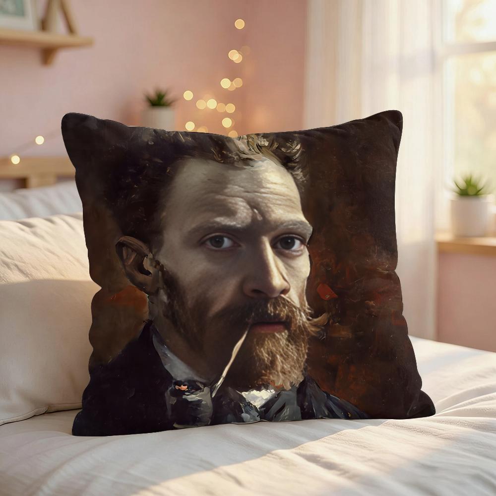 Vincent Van Gogh Oil Art Cushion Cover Silky Short Plush Invisible Zipper Dustproof Sofa Pillow Case For Home Decor