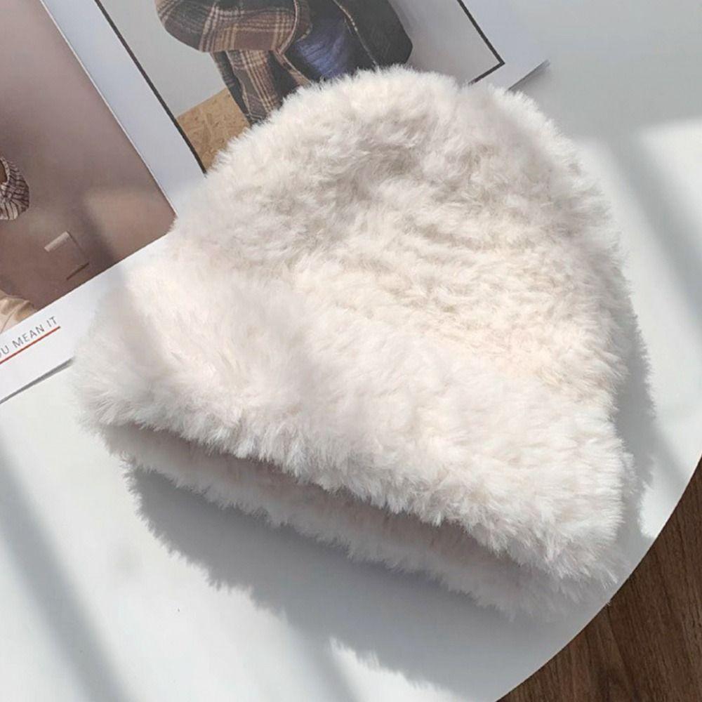 Plush Plush Bucket Hat Warm Panama Hat Outdoor Basin Sun Cap  for Women