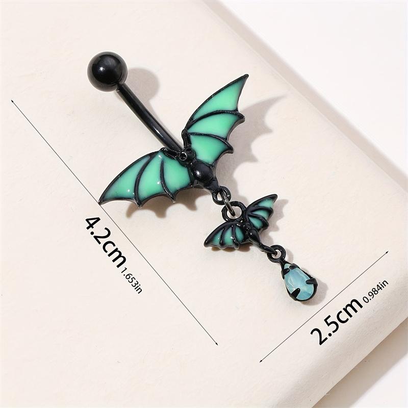 1pc 316L Stainless Steel Luminous Bat Water Drop Pendant Piercing Navel Ring Same Style for Men and Women Casual Charm Bar Dance