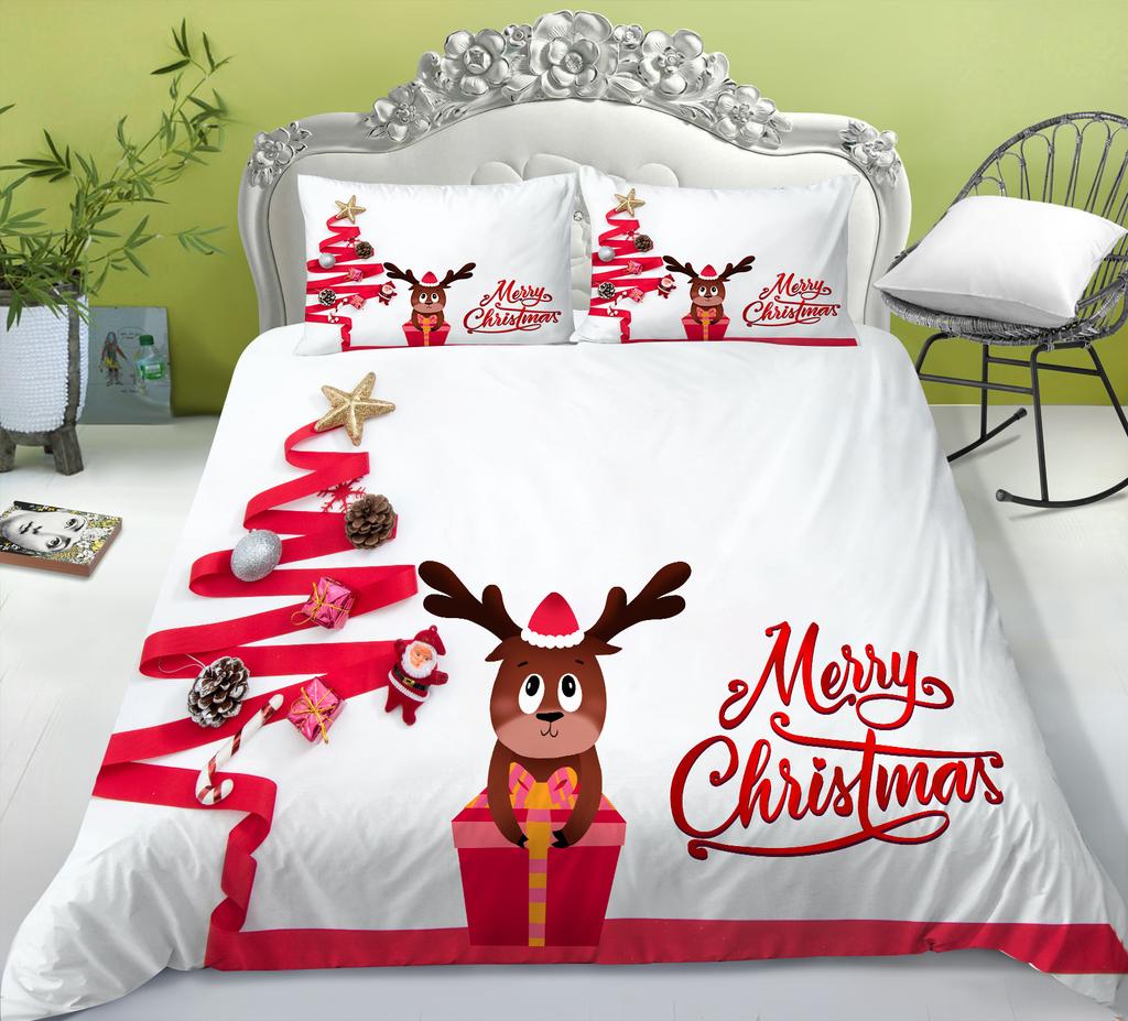 Christmas Gift Quilt Cover Pillowcase Two Or Three Piece Set Santa Claus Digital Printing Polyester Can Be