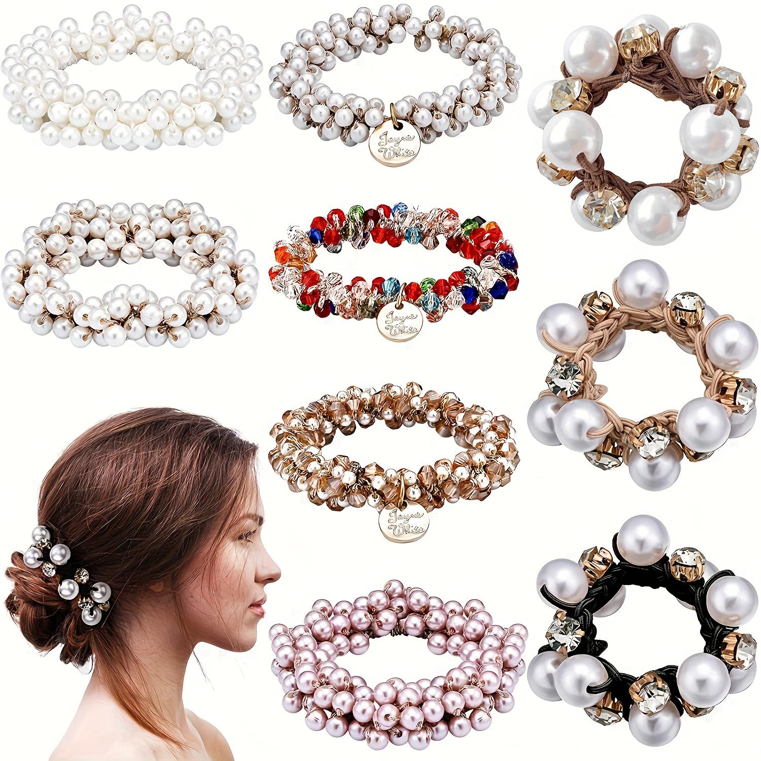 

9pcs Multicolored Pearl Crystal Hair Tie Set Trendy Instagram Style Hairband Unisex Versatile and High-End Braiding Accessories