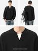 Men's Black Waffle Texture Faux Two-Piece Henley Long Sleeve T-Shirt - Korean College Style for Autumn