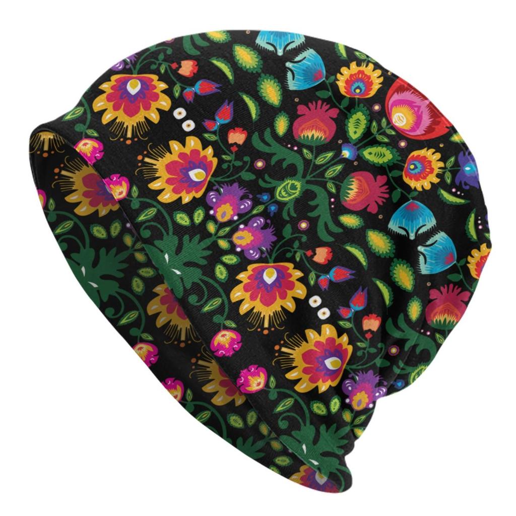 Custom Polish Folk Flowers Beanie Cap Unisex Winter Warm Bonnet Knitted Hats Outdoor Ski Poland Floral Art Skullies Beanies Hats