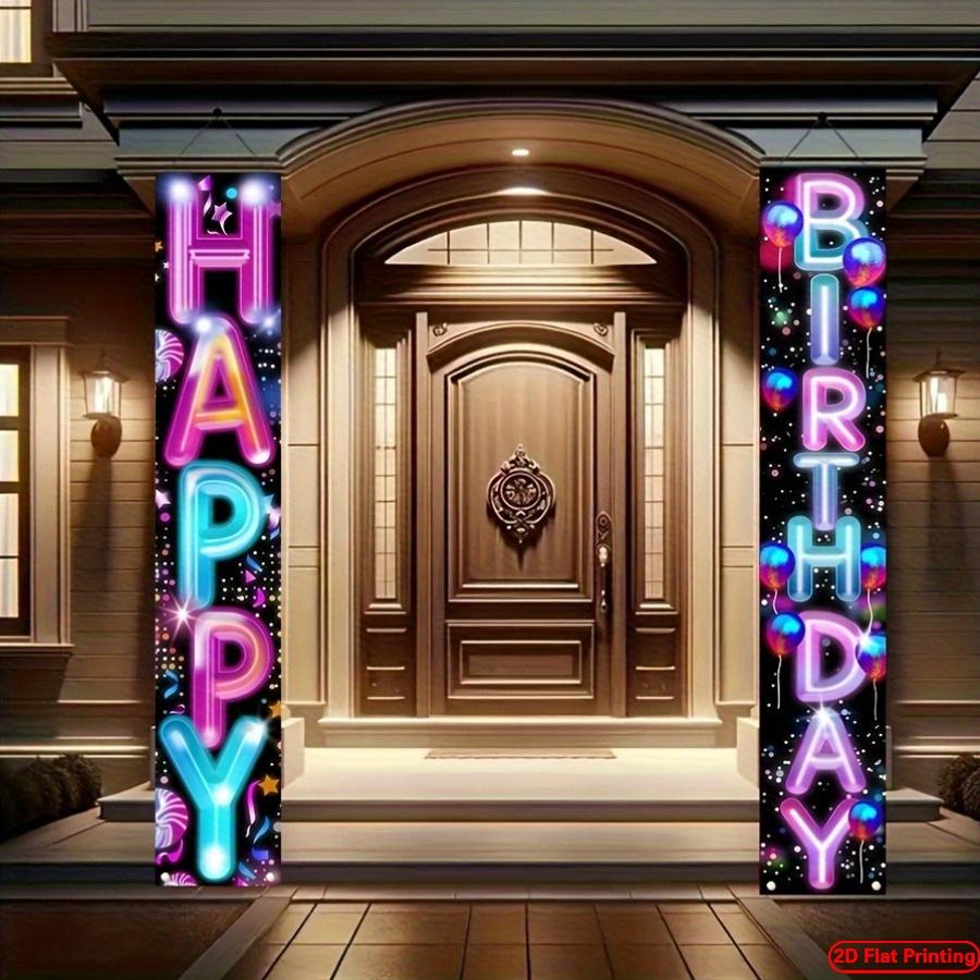 Happy Birthday Porch Sign Neon Hooks Easyhang 1 Pair Polyester 30x180cm Indoor Outdoor Decor