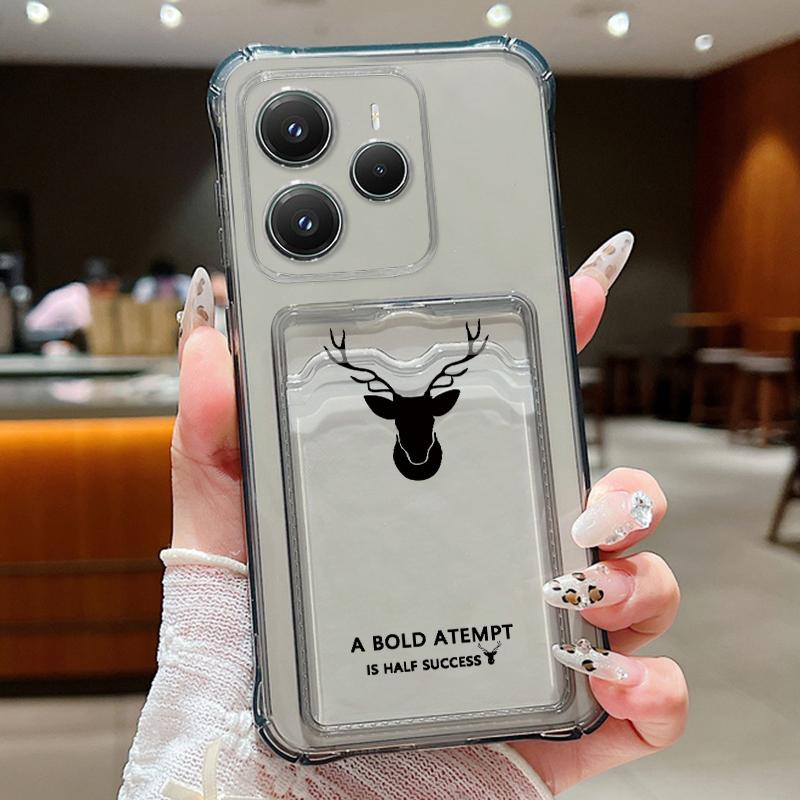 For Xiaomi 14T 13T Pro Poco F6 X6 Pro Redmi 14C Note 13 12 Pro 11 Case Shell Deer Pattern Slim Card Slot Clear Shockproof Soft Silicone Phone Cover