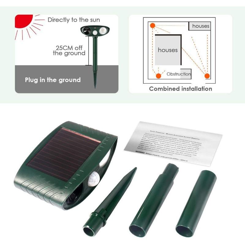 

Уличный солнечный отпугиватель животных, мигающий свет, отпугиватель кошек, отпугиватель собак, солнечный ультразвуковой отпугиватель птиц зелёный
