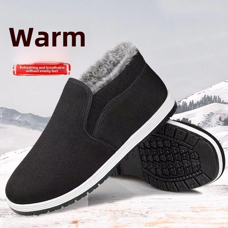 Men's Winter High-Top Cotton Shoes - Warm, Non-Slip, Soft Sole, Thickened Velvet for Middle-Aged and Elderly