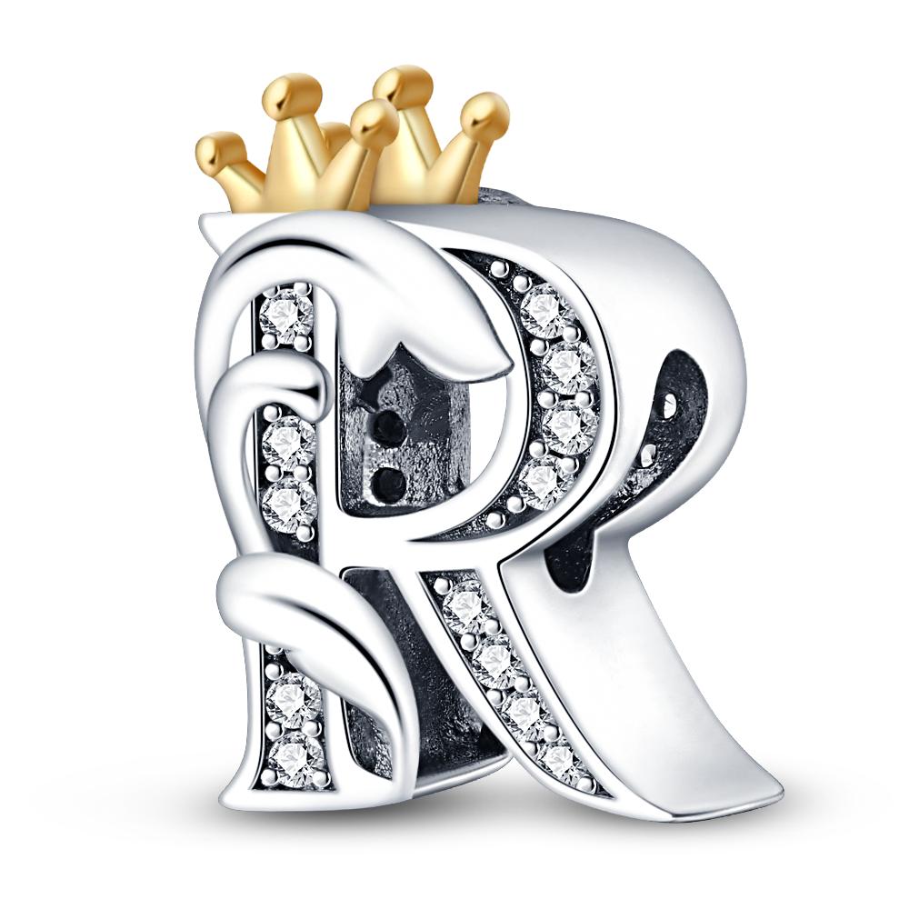 925 Original Bracelets Charms Classic Crown 26 Letters Alphabet Charms Beads for Women Fine DIY Wedding Jewelry Gift
