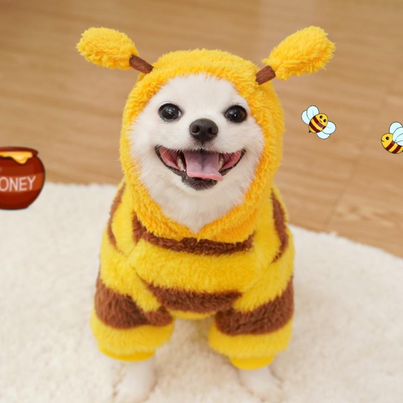 Pet Costume Dogs Cats Winter Warm Fleece Outfit Bee Design Teddy Bichon French Bulldog Medium Size
