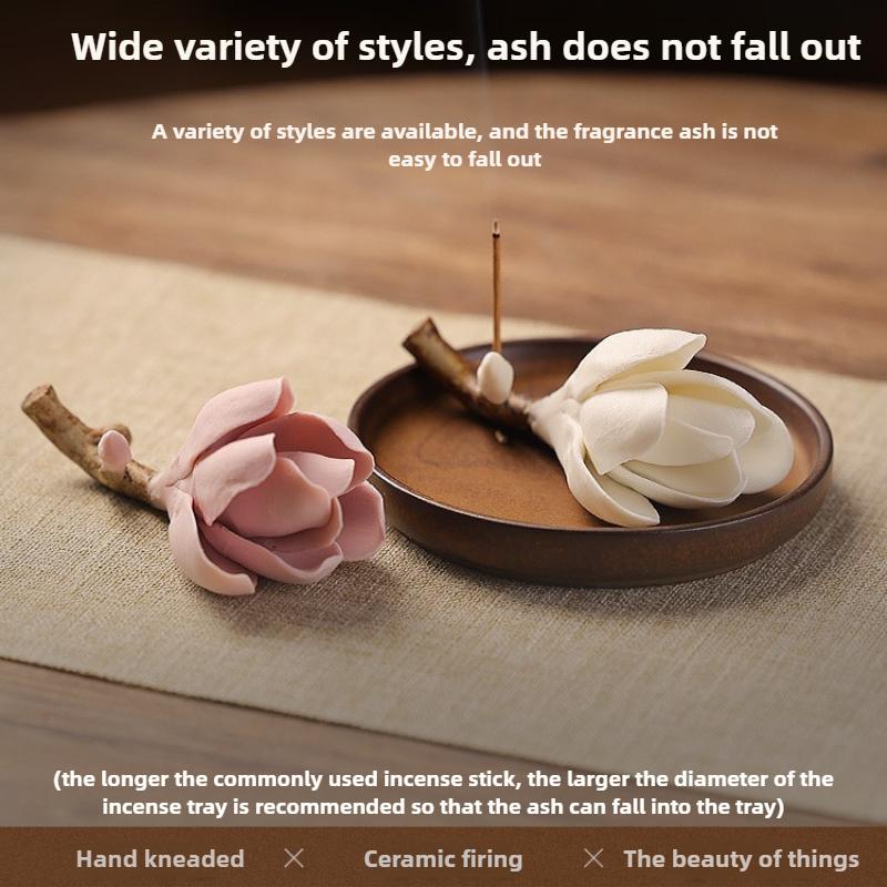 Magnolia Incense Holder Handmade Ceramic Incense Burner for Home Aromatherapy