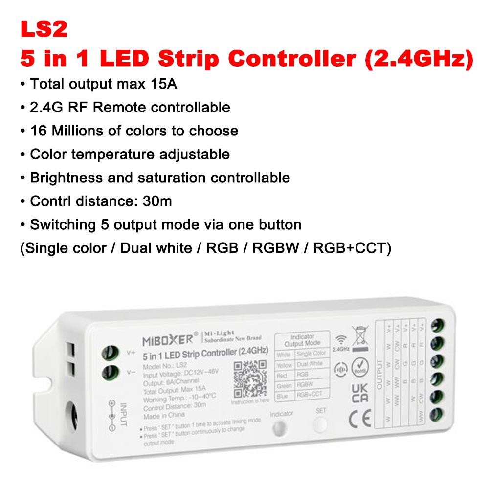 

Miboxer ZL5 Zigbee3.0+2.4GHzRF 5IN1 WiFi Controller APP/TUYA /Voice Control For Single/Dual color RGB RGBW RGB+CCT Led Strip
