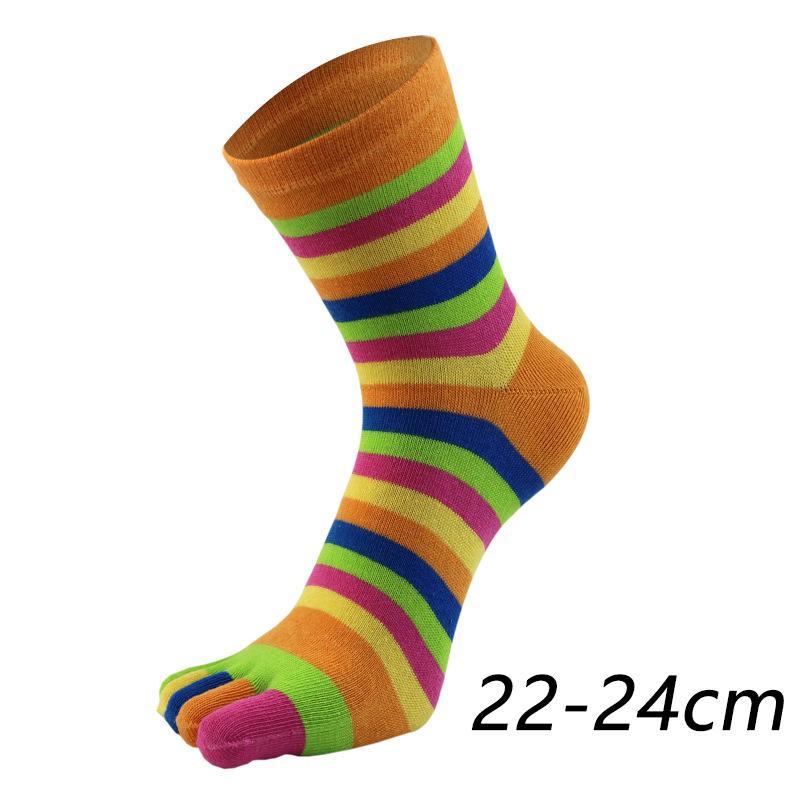 New Women Toe Socks Funny Five Fingers Socks Colorful Striped Printed Rainbow Cotton Breathable Women's Short Socks