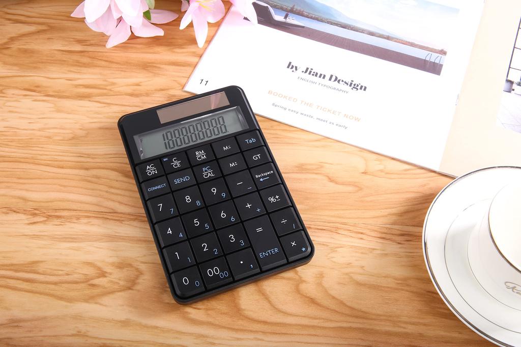 MCSaite 2-in-1 Wireless Calculator & Numeric Keypad with USB Receiver, 29 Keys, Compact Solar-Powered Calculator, 10-Digit Multi-Function Number Pad,