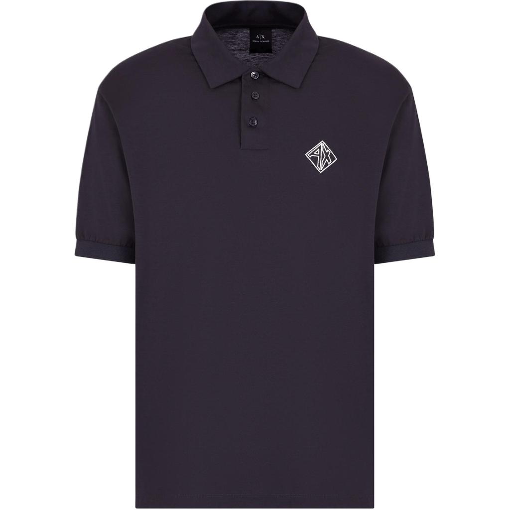 Armani Exchange Solid Color Letter Print Short Sleeve Polo Shirt Men Tops Navy-Blue XM000222-AF10364-UB101