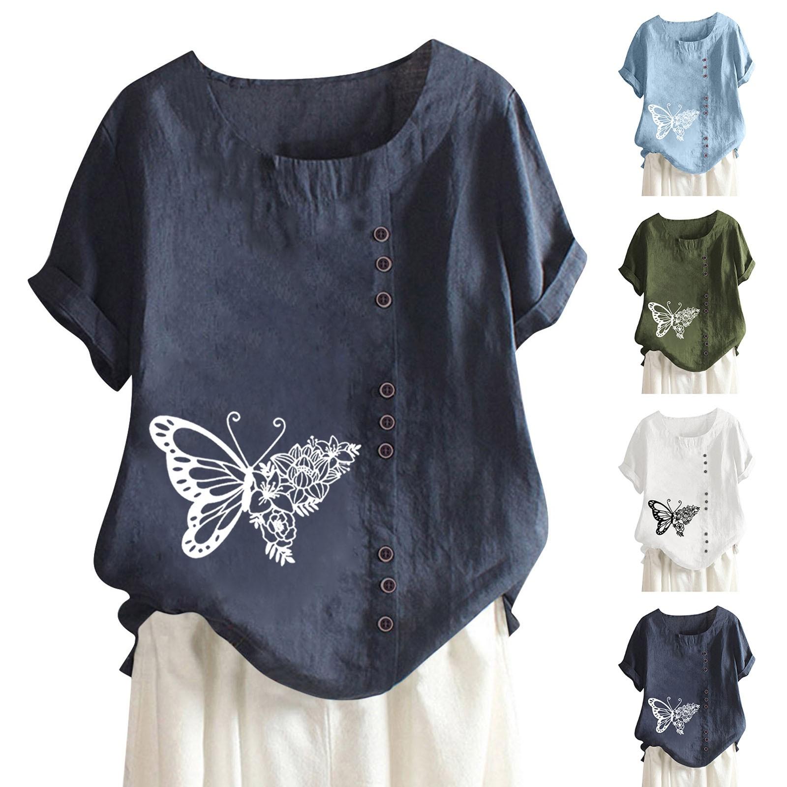 

Женская мода Повседневная блузка с круглым вырезом и коротким рукавом с принтом