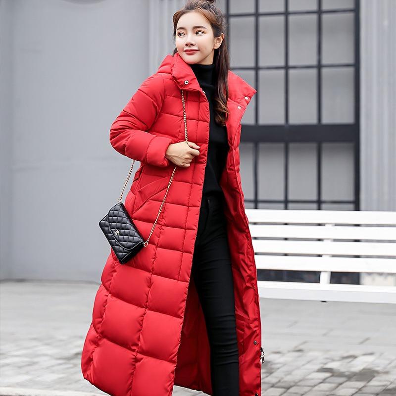 New cotton-padded clothes women's extended over-knee slim-fitting cotton-padded jackets, colorful fur-collared down cotton-padded jackets