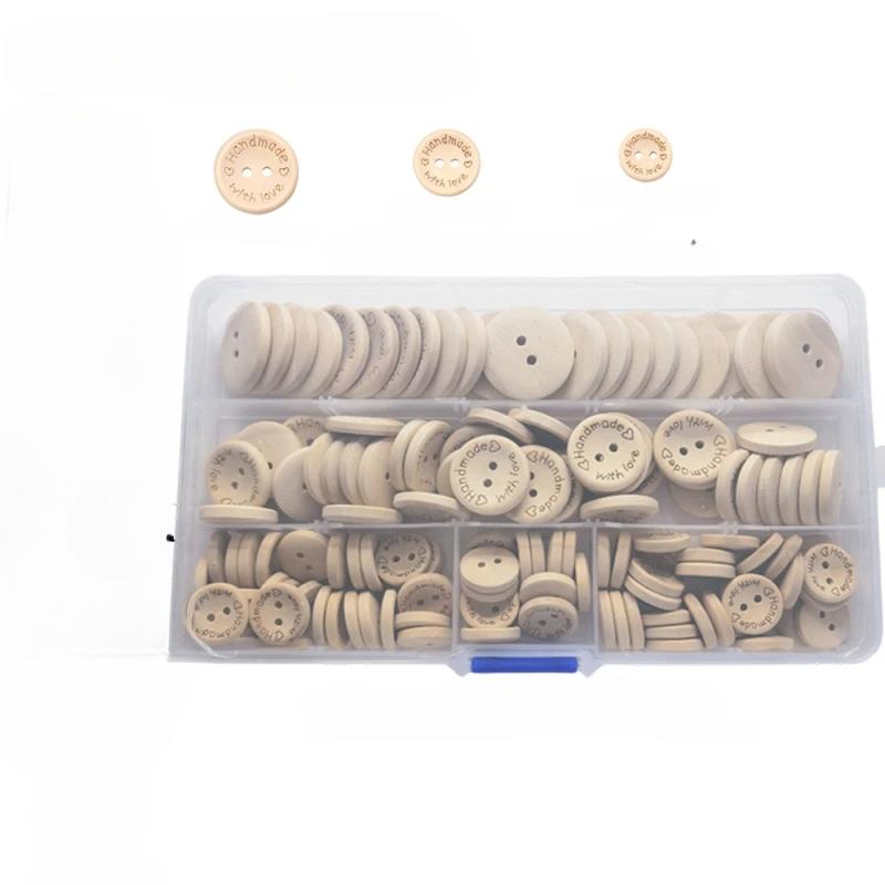

150 шт./компл. шт. набор деревянных пуговиц разных размеров, натуральный хаки, ручная работа с бирками Love для шитья, рукоделия, аксессуаров для одежды своими руками