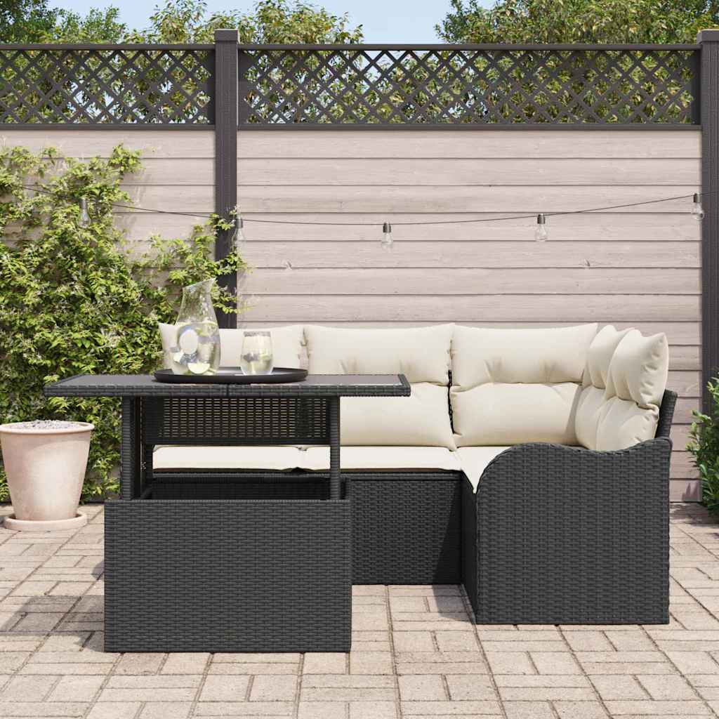 Garden Sofa Set with Cushions 5 pcs Black Poly Rattan