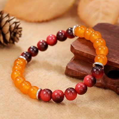 1PC Bracelet For WOmen Men Elastic Gift For Any Occasion Prosperity  Good Fortune Orange Quartz 8mm Elegant Beads Design  Unique