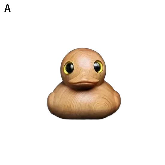 Wooden Middle Finger Duck Figurine Little Yellow Duck Statue Sculpture Handmade Animal Model Home Office Desktop Decoration Ornament
