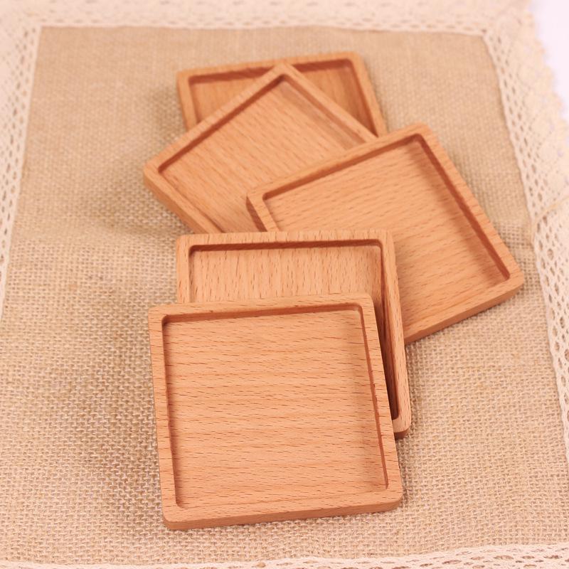 Beech Wood Heat Insulation Coaster: Creative Square, Round, or Engraved Solid Wood Tea/Coffee Coaster.