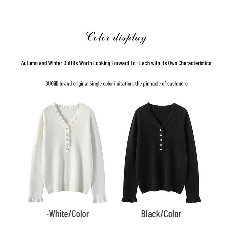 Solid Color Women's Cashmere Knit V-Neck Lace Top