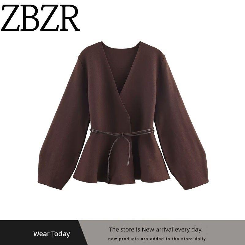 Za Autumn and Winter New Arrivals Women's Clothing Zr European and American Style Fashionable Versatile Knitted Jacket with Belt 9598252 717