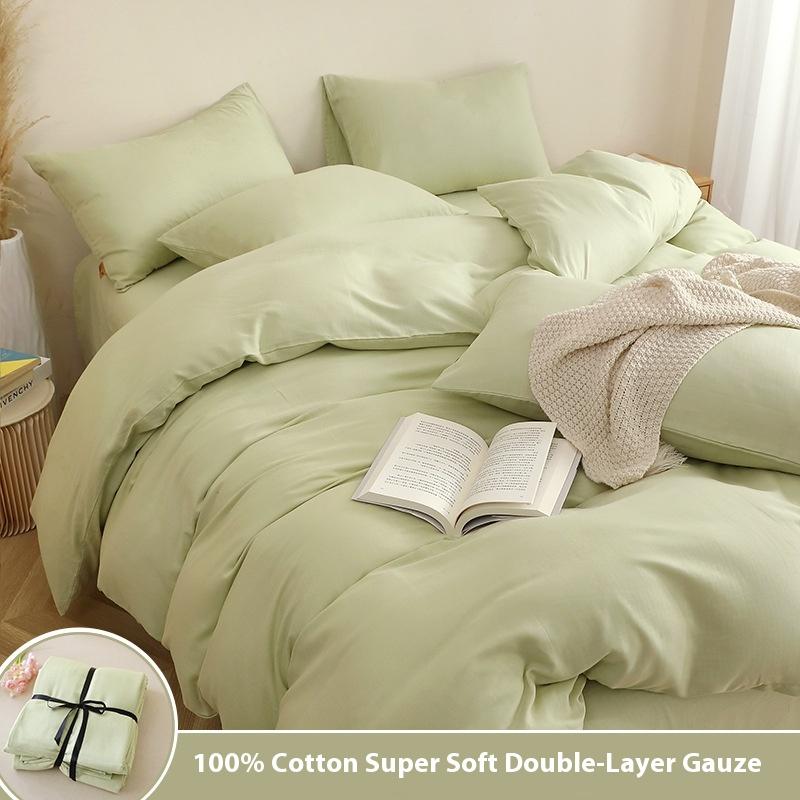 Pure Cotton Bedding Set Four-piece Skin-friendly, Breathable and Comfortable Washed Sheets Quilt Covers Pillowcases