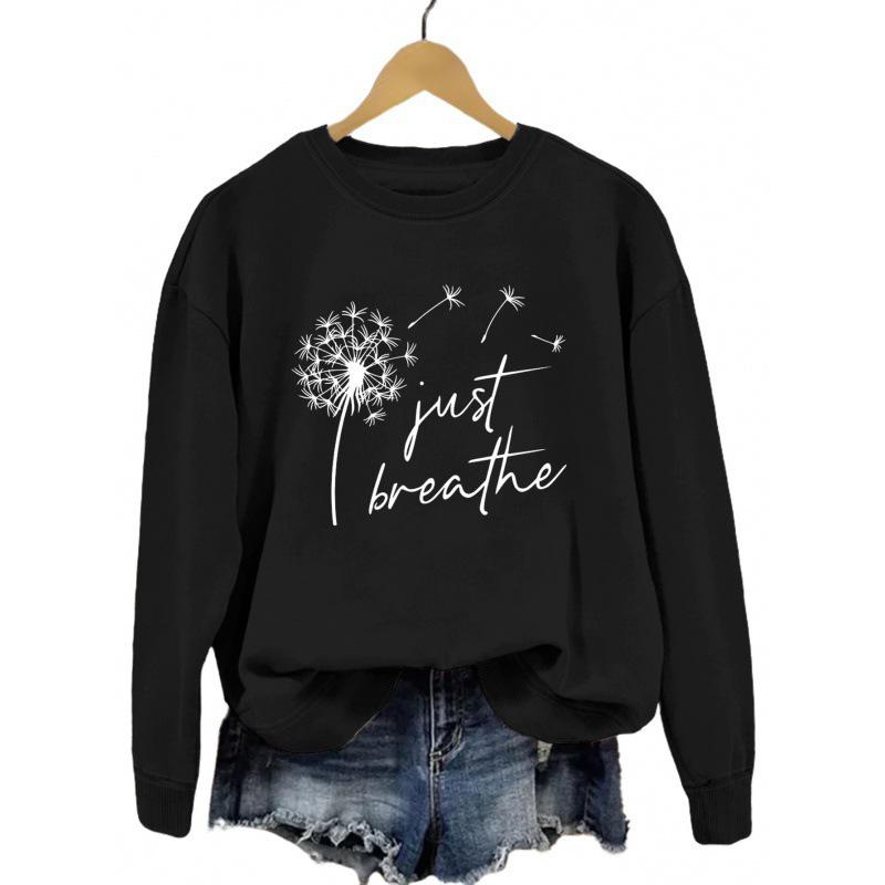 European & American 'Just Breathe' Dandelion Print Sweatshirt - Women's Casual Fashion Top