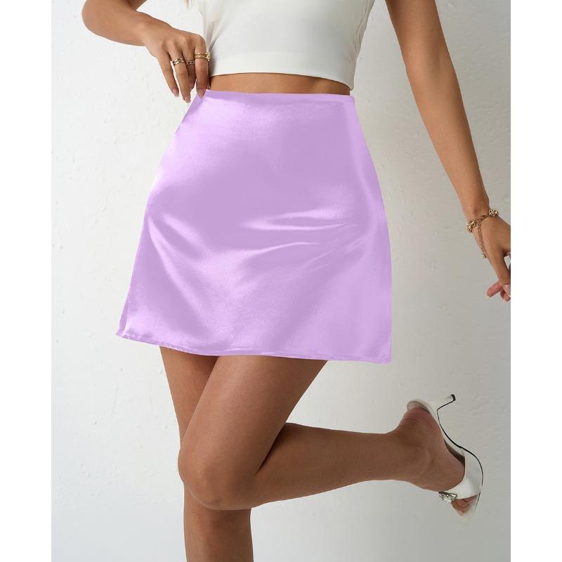 

Женская атласная юбка весна-лето Юбка-трапеция Плиссированная юбка Высокая талия M лавандовый