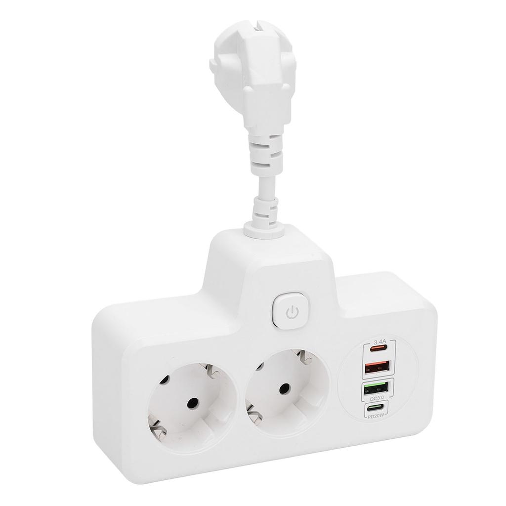 Vícenásobná zásuvka s vypínačem Zásuvkový adaptér 2cestný se 2 USB 2 Typ C 6 v 1 Distribuce