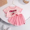 Cute Girls Summer Cotton Short Sleeve Set Stylish Two Piece Outfit For Little And Middle Kids Casual Wear