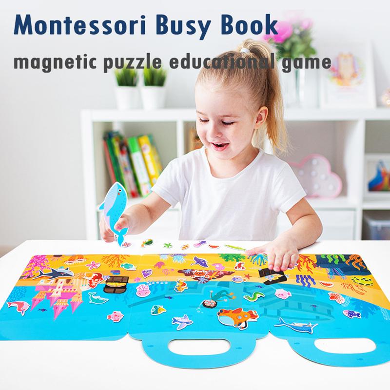 Kids Scene Magnetic Puzzles Montessori Busy Book Open-ended Education Toys Car Animal Shape Matching Game Quiet Book Jigsaw Toys