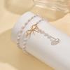 2Pcs Layered Bow Pearl Anklets for Women Gold Dainty Tassel Hypoallergenic Summer Beach Vacation Jewelry Gift