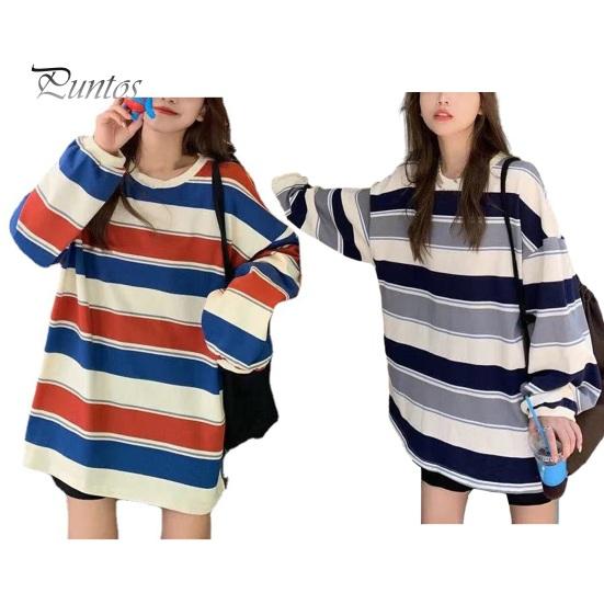 Belly-hiding Women Top Striped Thin Pullover Sweatshirt Soft Stretchy And Stylish Flattering Loose Fit Women's for Maximum Comfort