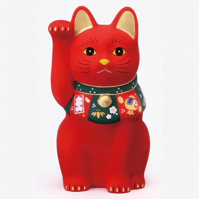 Yakushigama Maneki Neko (Red, Large) Fukuzukushi (with Good Luck Sticker)