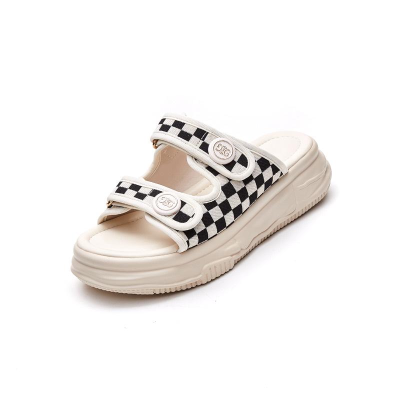Summer new thick-bottomed cool slippers women's thick-bottomed plaid sports and leisure beach slippers