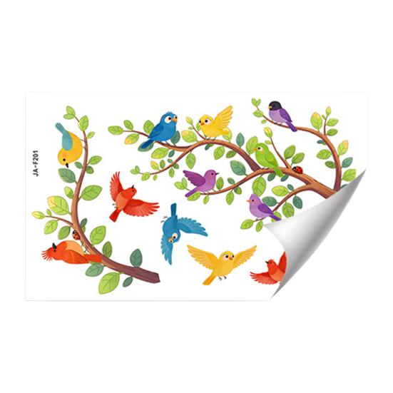 Bird on The Tree Branch Wall Sticker Green Leaf